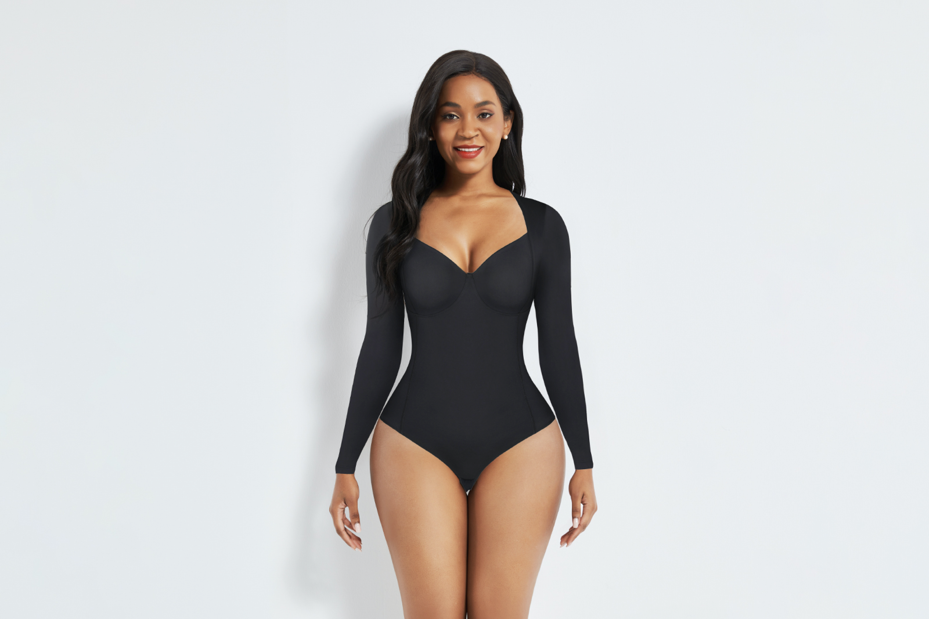 Tanfit Deep V-Neck Long Sleeve Bodysuit Shapewear
