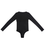 Bodysuit Shapewear - Black -  Round Neckline - Long Sleeve