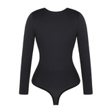 Bodysuit Shapewear - Black - Deep V-Neckline - Long Sleeve