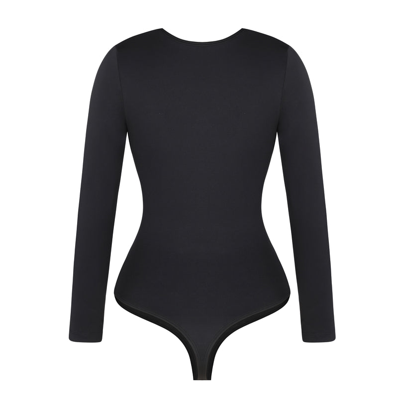 Bodysuit Shapewear - Black - Deep V-Neckline - Long Sleeve – Tanfit Shop