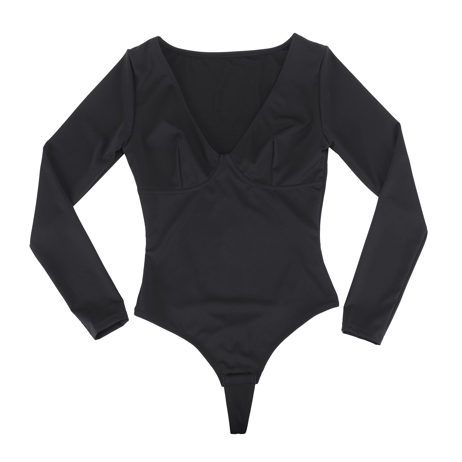 Bodysuit Shapewear - Black - V-Neckline - Long Sleeve