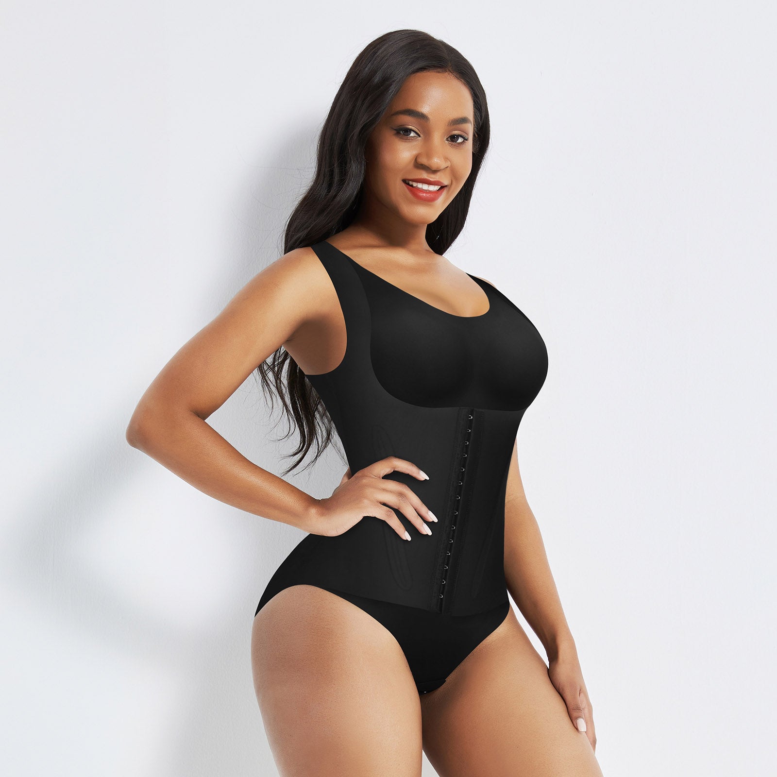 4-in-1 Waist Trainer Corset Shapewear - Buttoned Tummy Control High Waist with Padded Bra -  Black