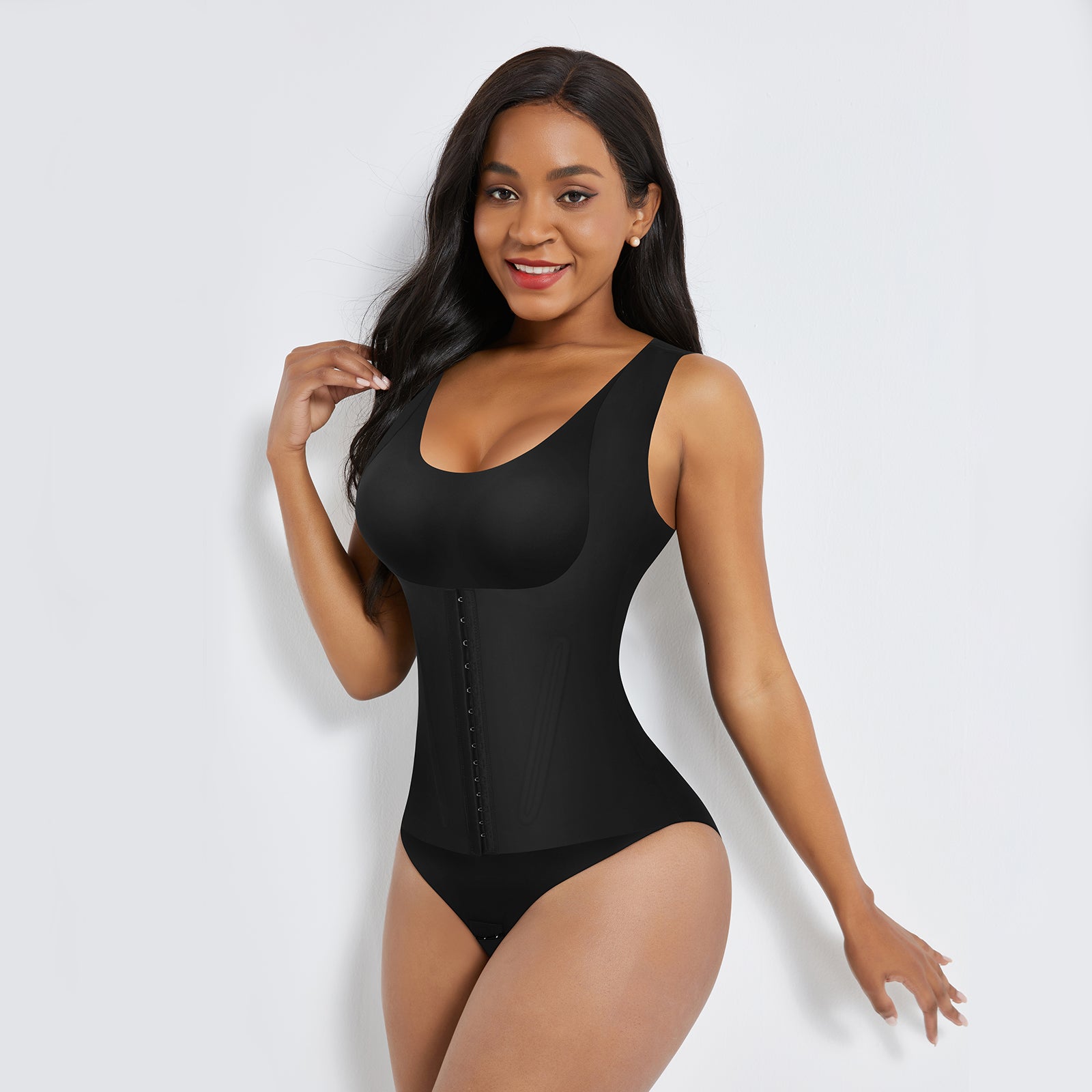 4-in-1 Waist Trainer Corset Shapewear - Buttoned Tummy Control High Waist with Padded Bra -  Black