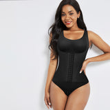 4-in-1 Waist Trainer Corset Shapewear - Buttoned Tummy Control High Waist with Padded Bra -  Black