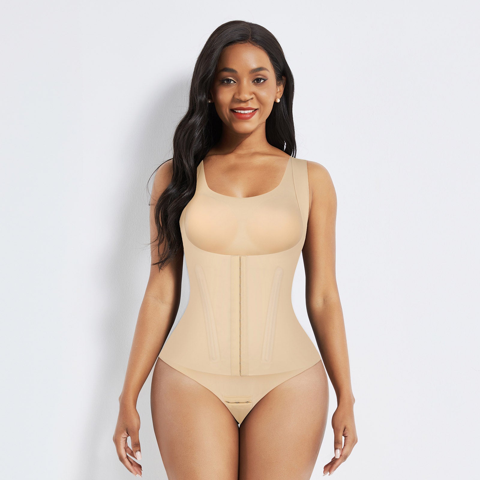 4-in-1 Waist Trainer Corset Shapewear - Buttoned Tummy Control High Waist with Padded Bra - Nude