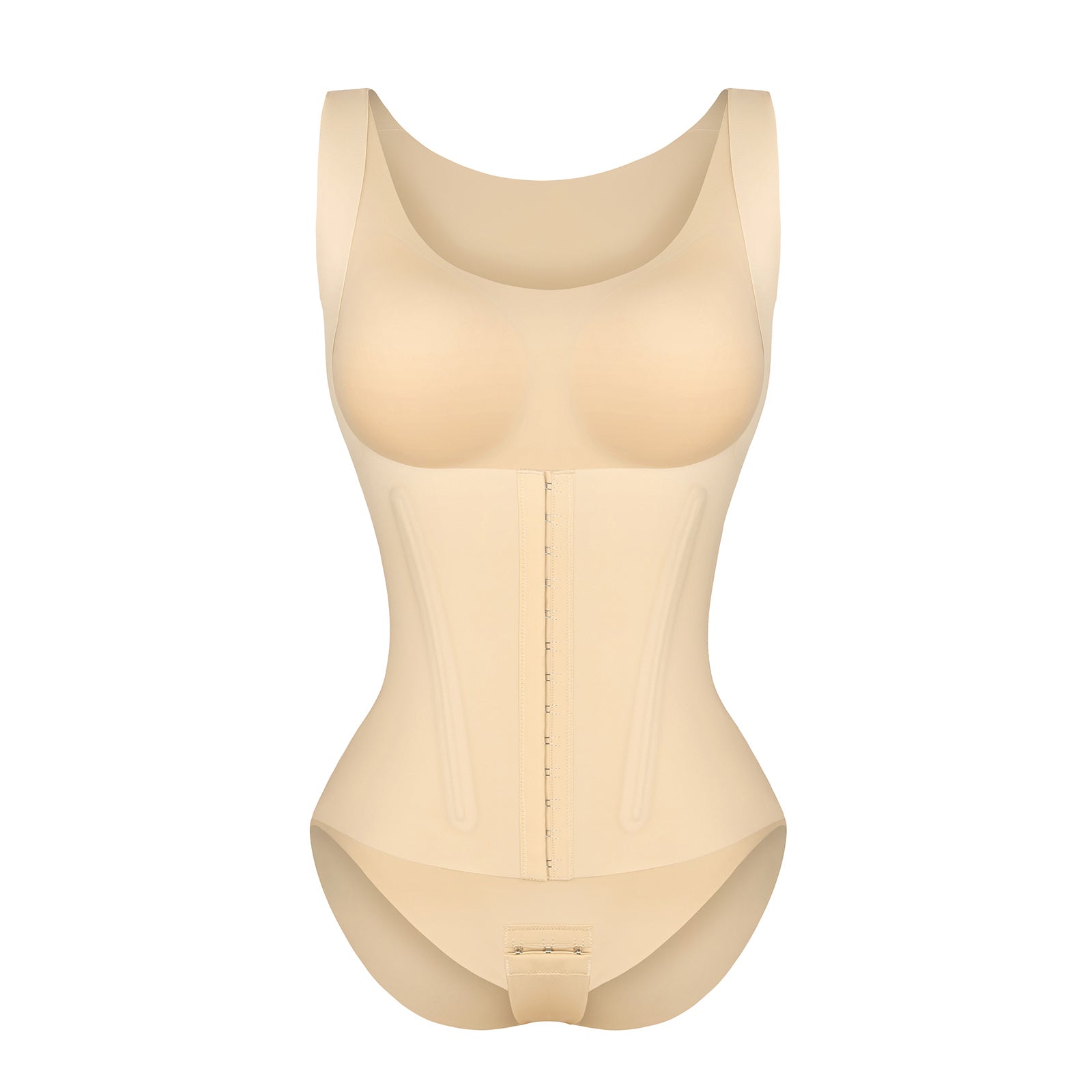 4-in-1 Waist Trainer Corset Shapewear - Buttoned Tummy Control High Waist with Padded Bra - Nude