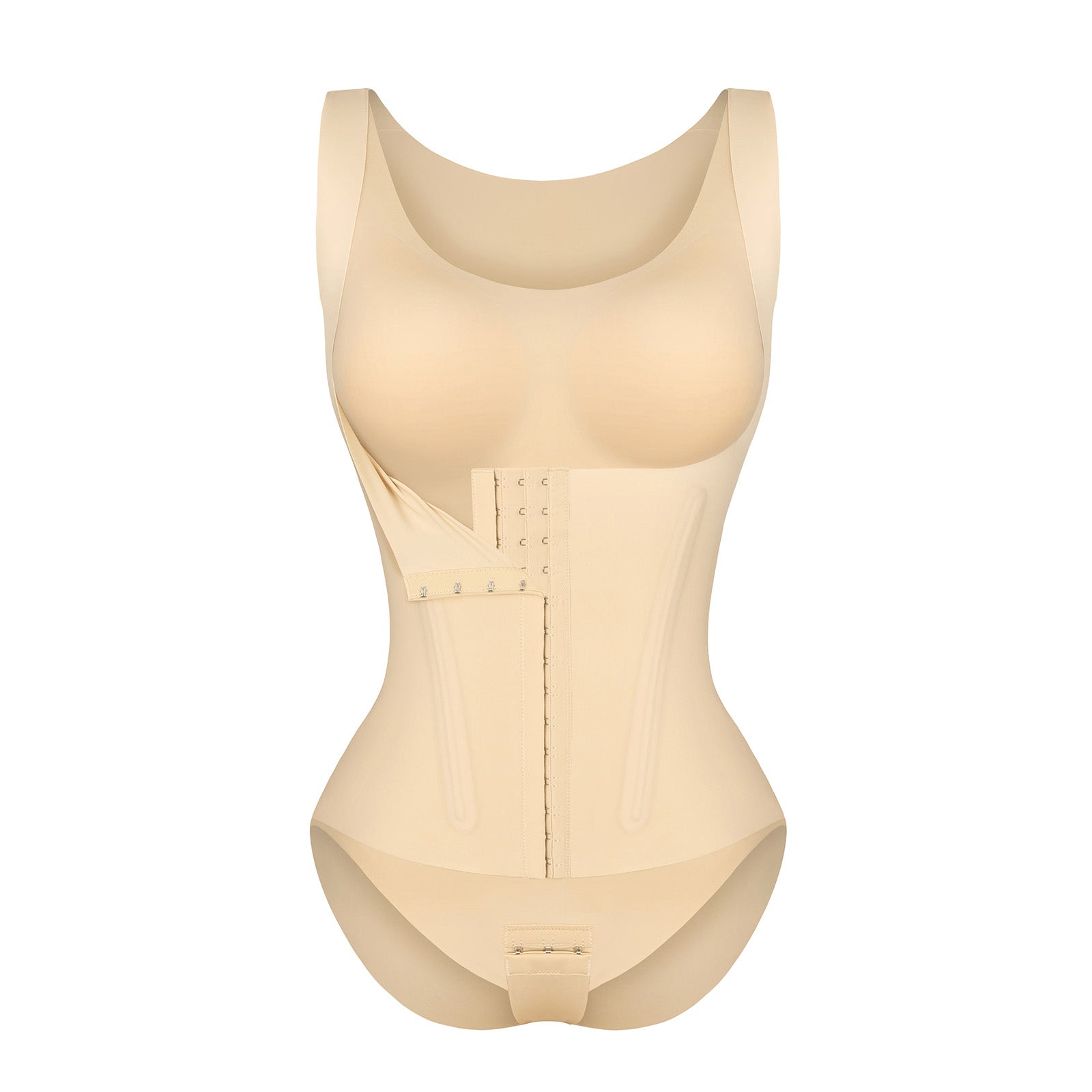 4-in-1 Waist Trainer Corset Shapewear - Buttoned Tummy Control High Waist with Padded Bra - Nude