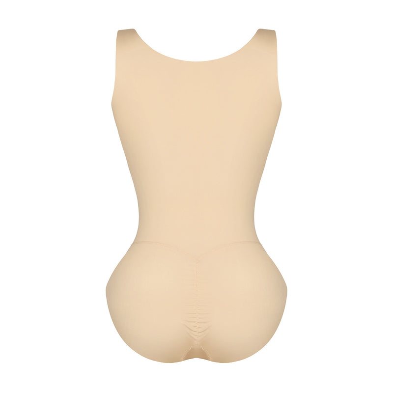 4-in-1 Waist Trainer Corset Shapewear - Buttoned Tummy Control High Waist with Padded Bra - Nude