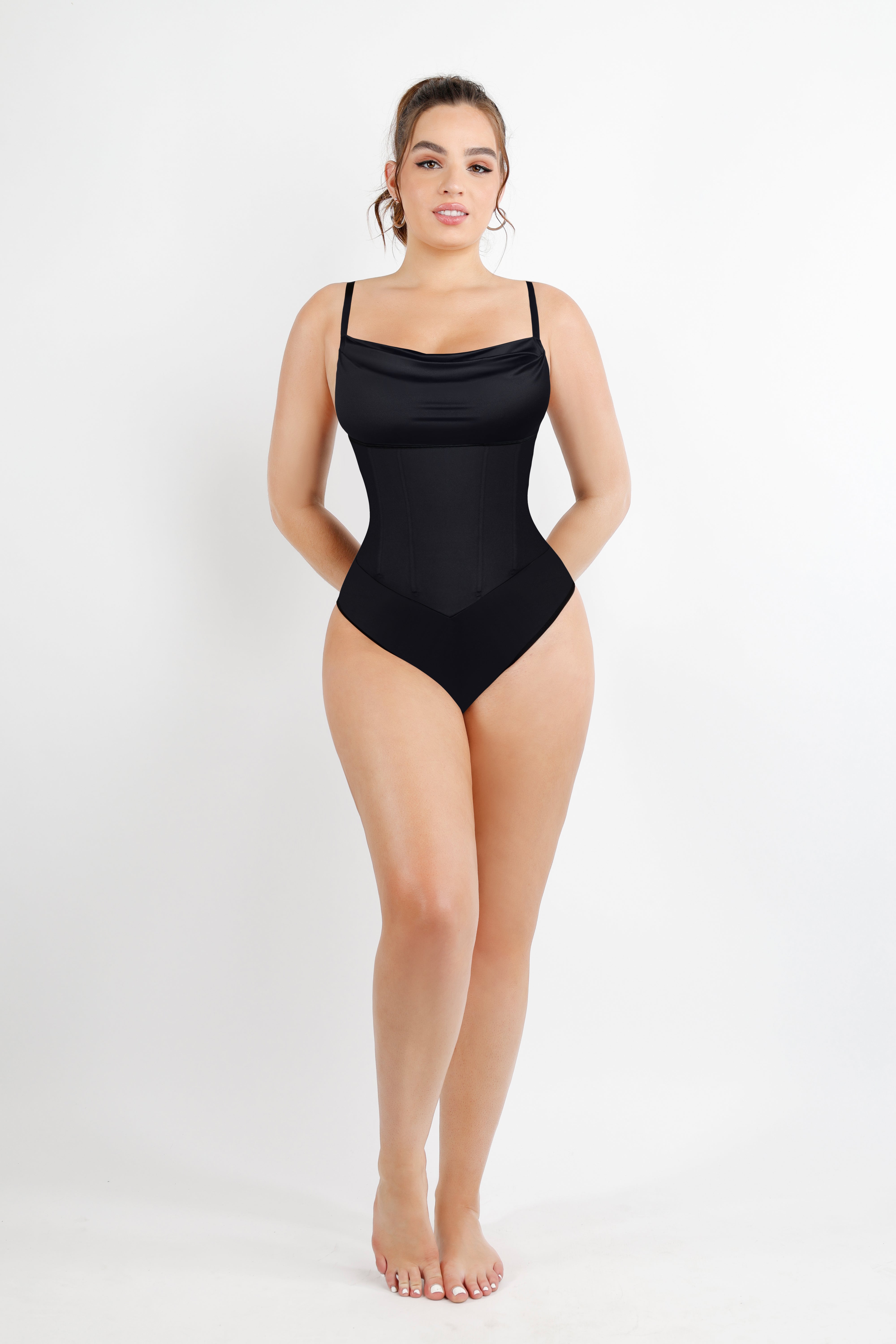 Satin effect bodysuit shapewear set