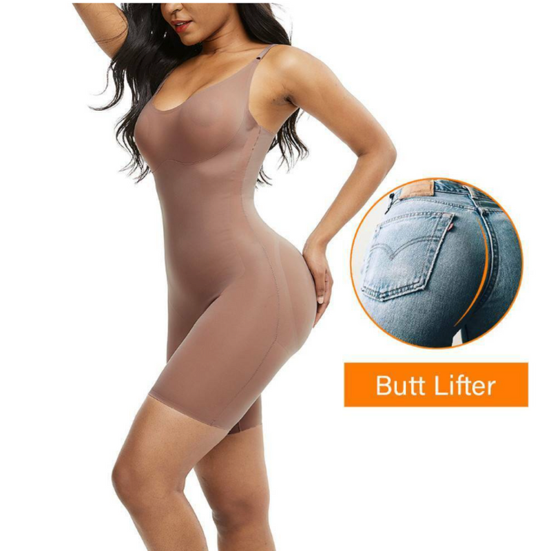 Let It Glow Latex MID Thigh Body Shapewear with Zipper #630 Nude at   Women's Clothing store