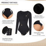 Bodysuit Shapewear - Black -  Round Neckline - Long Sleeve