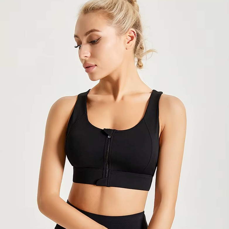 Zip up Sports Bra with Cross Back