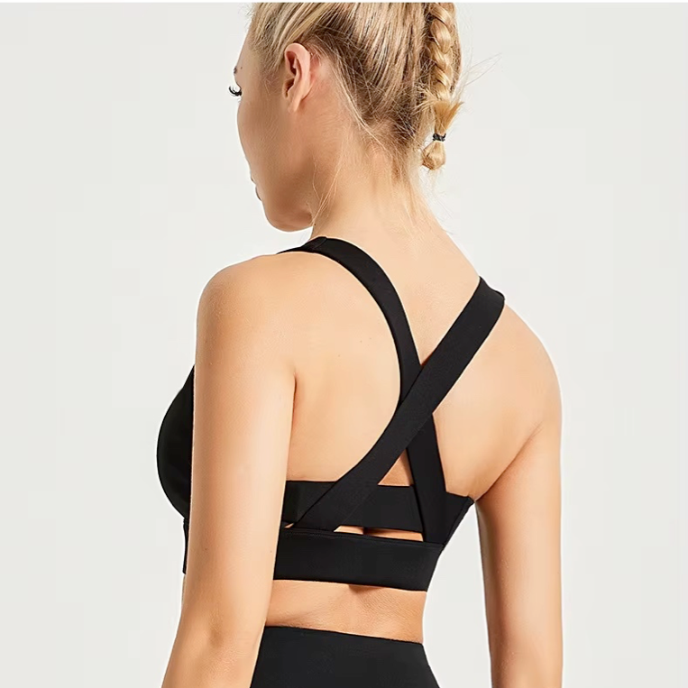 Zip up Sports Bra with Cross Back