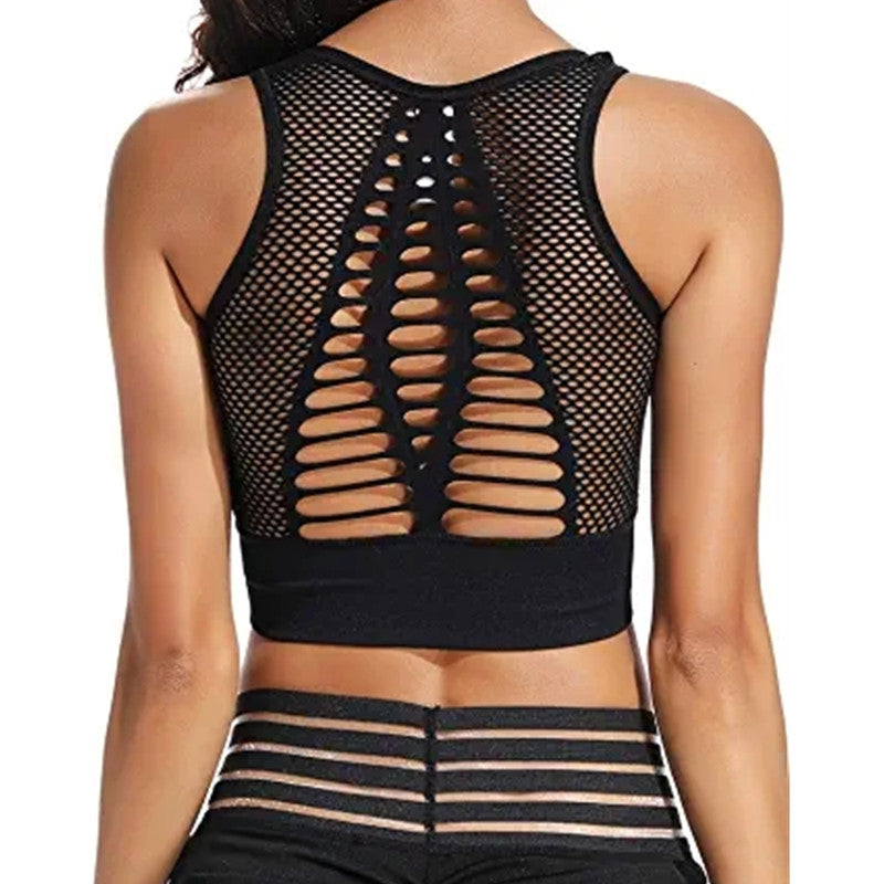 Fancy Mesh Sports Bra - Black